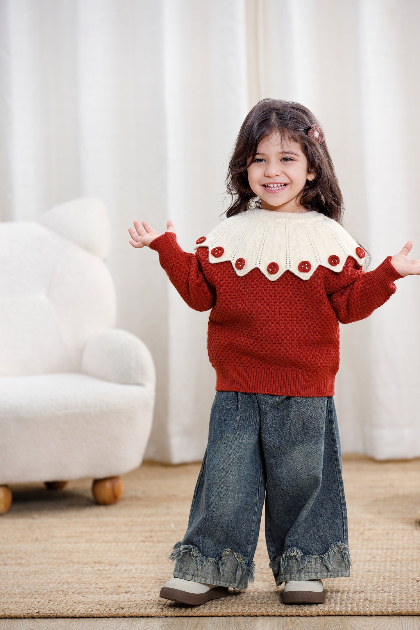 Girls Contrast Collar Knit Sweater
