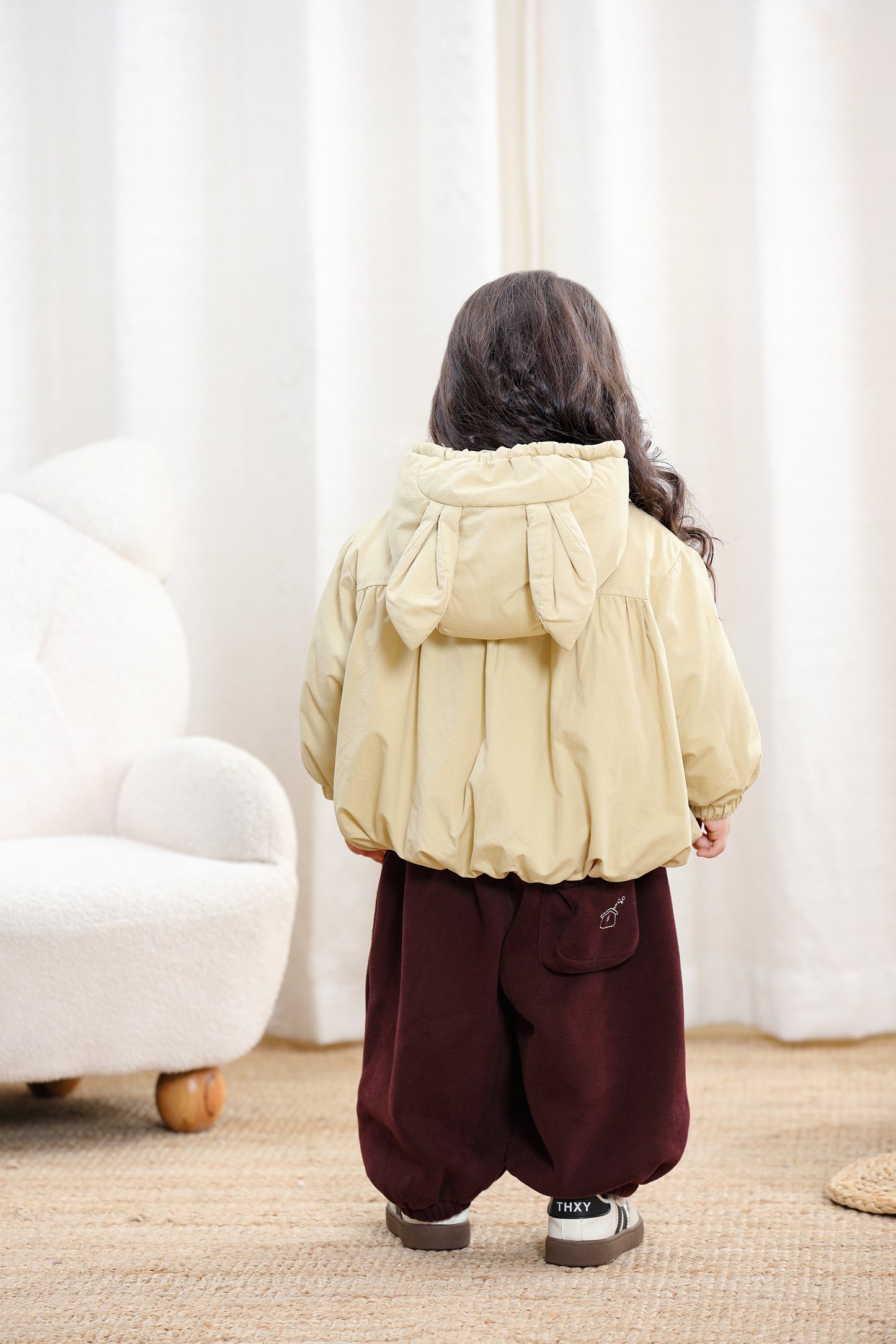 Cute Rabit Ears Cotton Hooded Girls Jacket