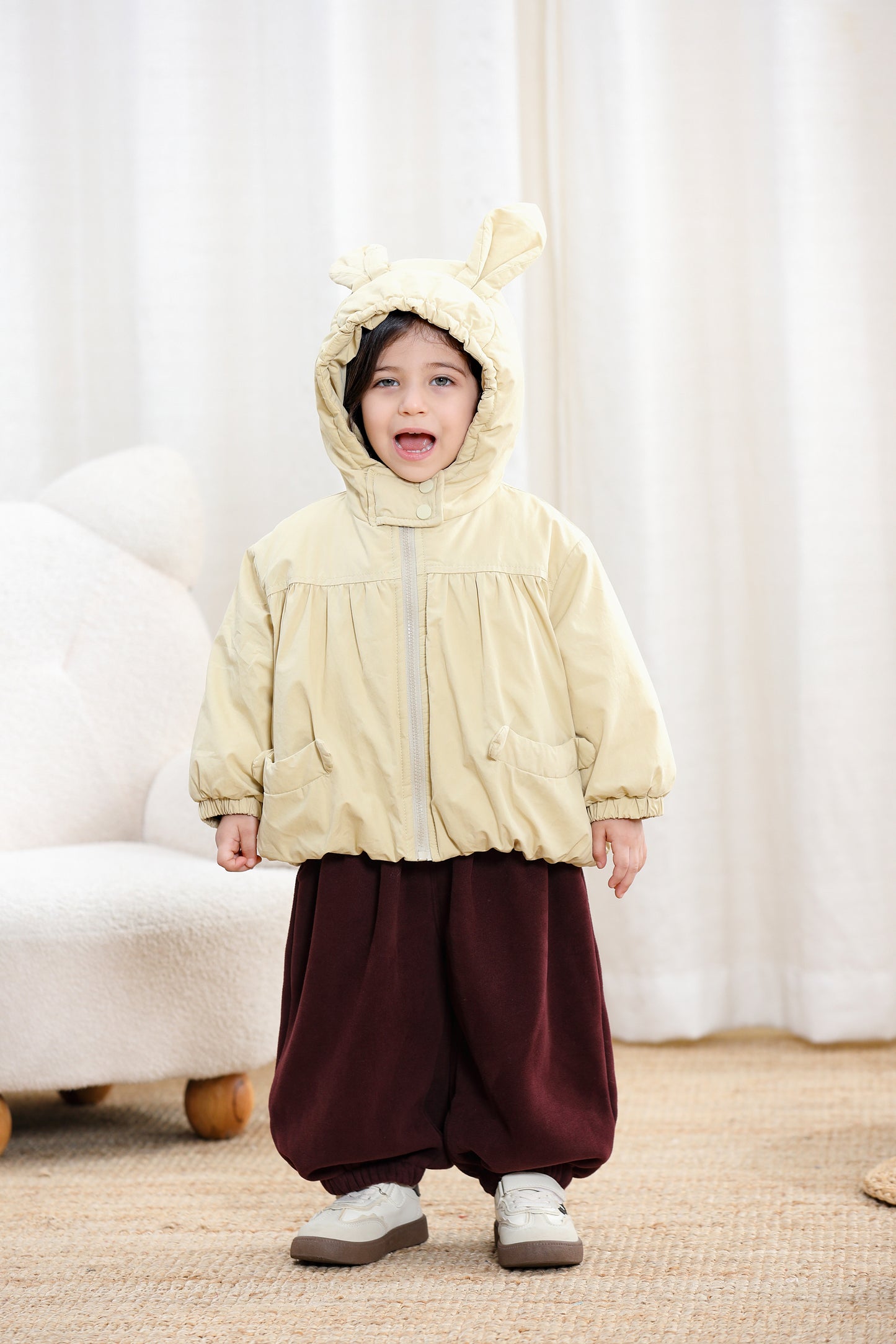 Cute Rabit Ears Cotton Hooded Girls Jacket