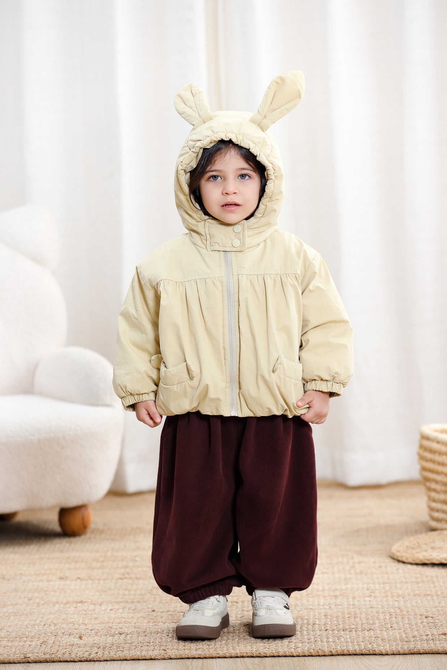 Cute Rabit Ears Cotton Hooded Girls Jacket