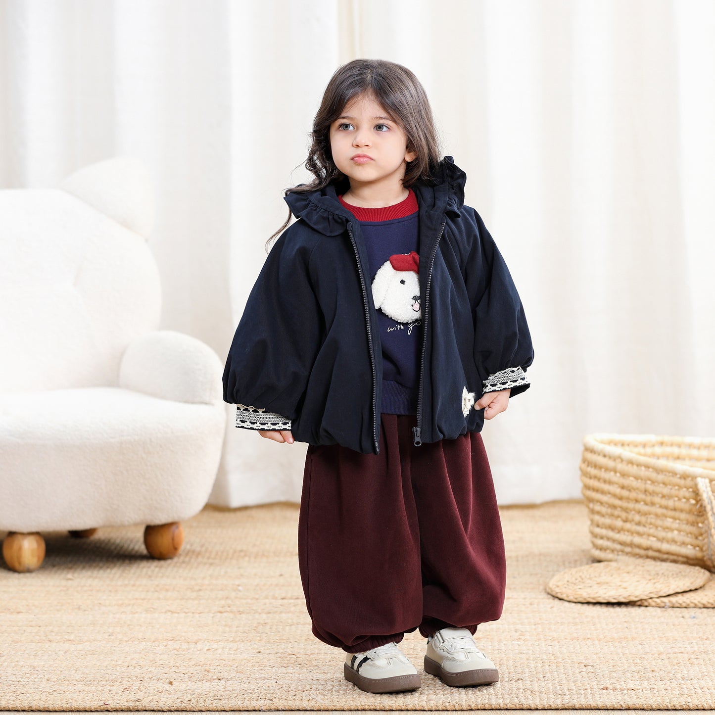 Lace Cuffs Hooded Girls Jacket