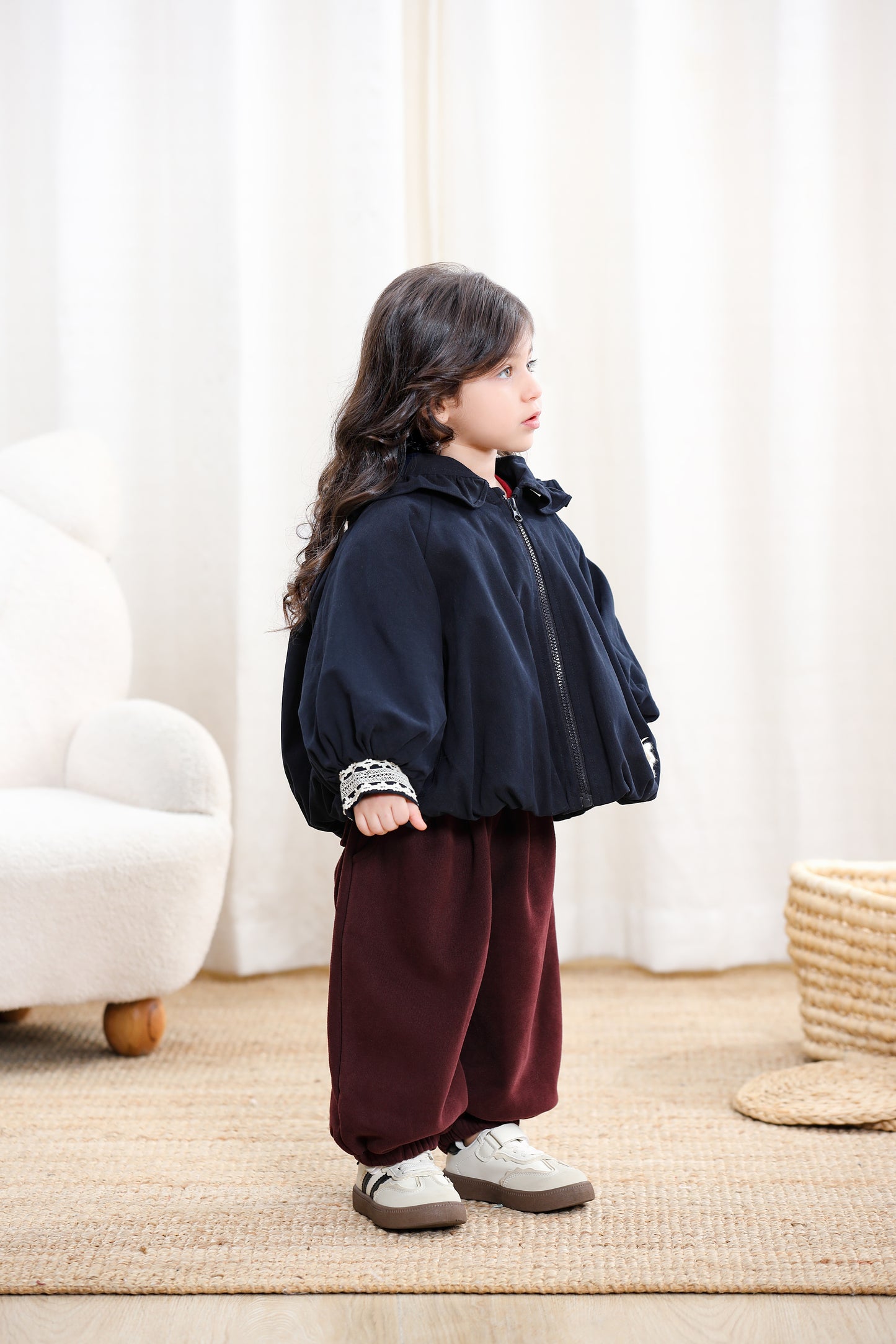 Lace Cuffs Hooded Girls Jacket