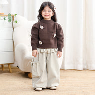 Children Girl 3D Embroidery Flower Sweater-Brown