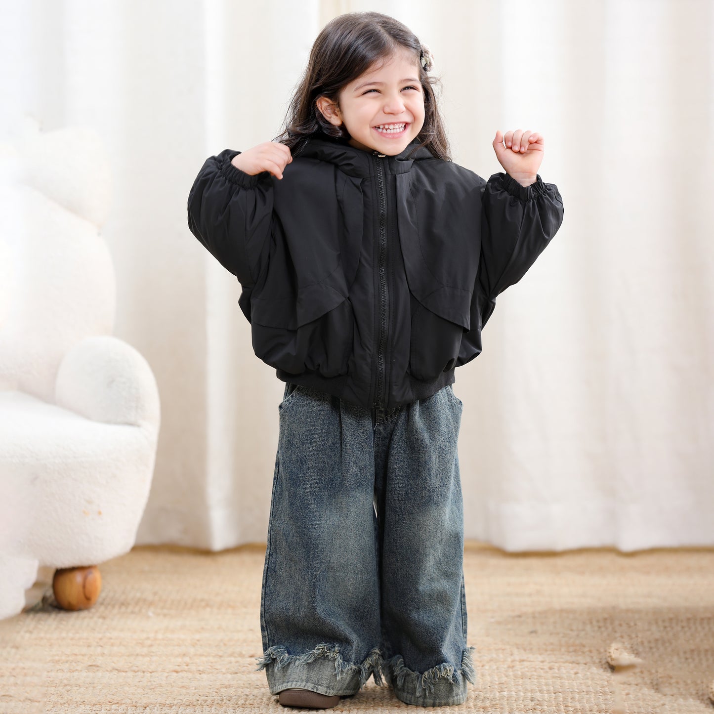 Kids Autumn Zipper Hooded Jacket-Black