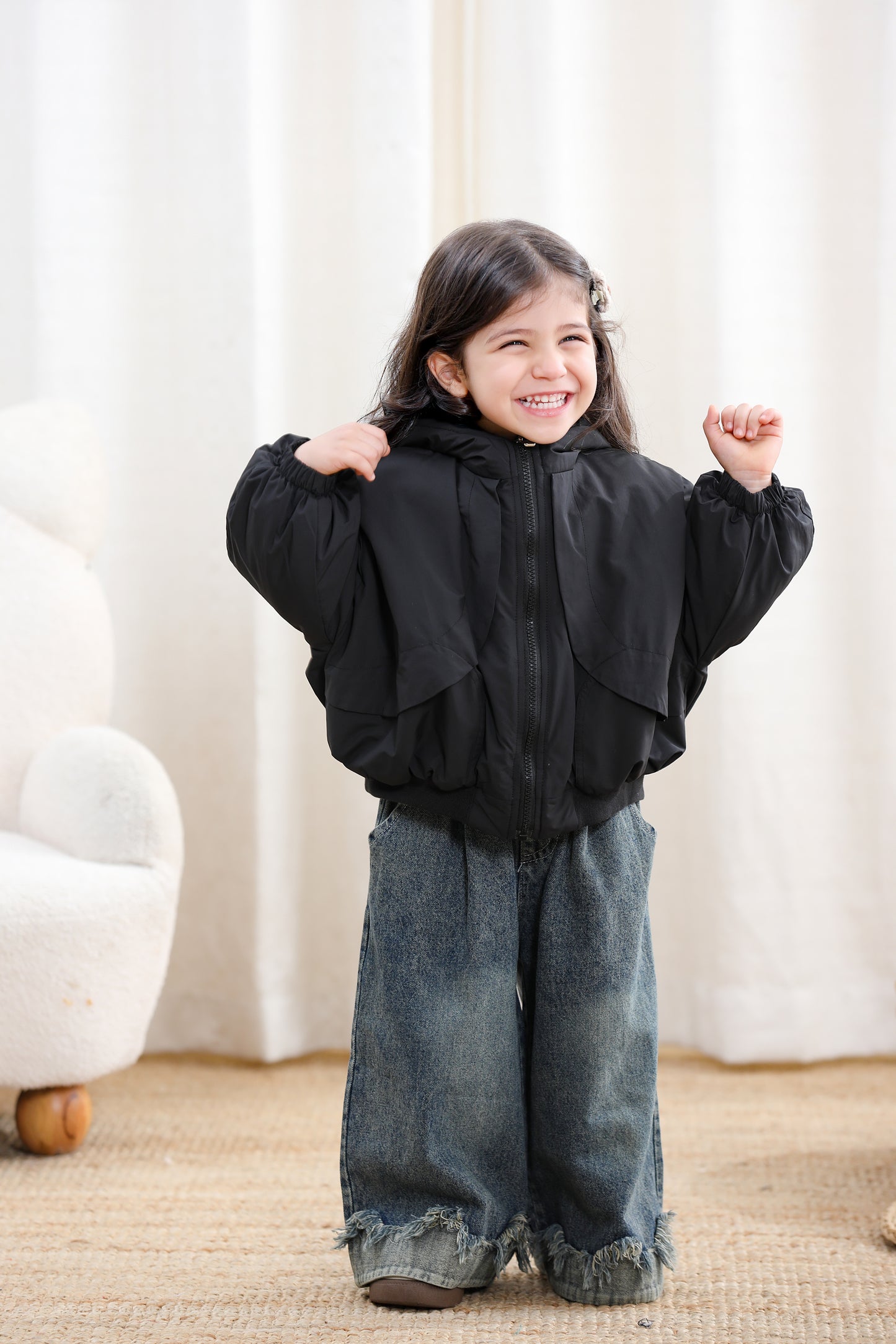 Kids Autumn Zipper Hooded Jacket-Black