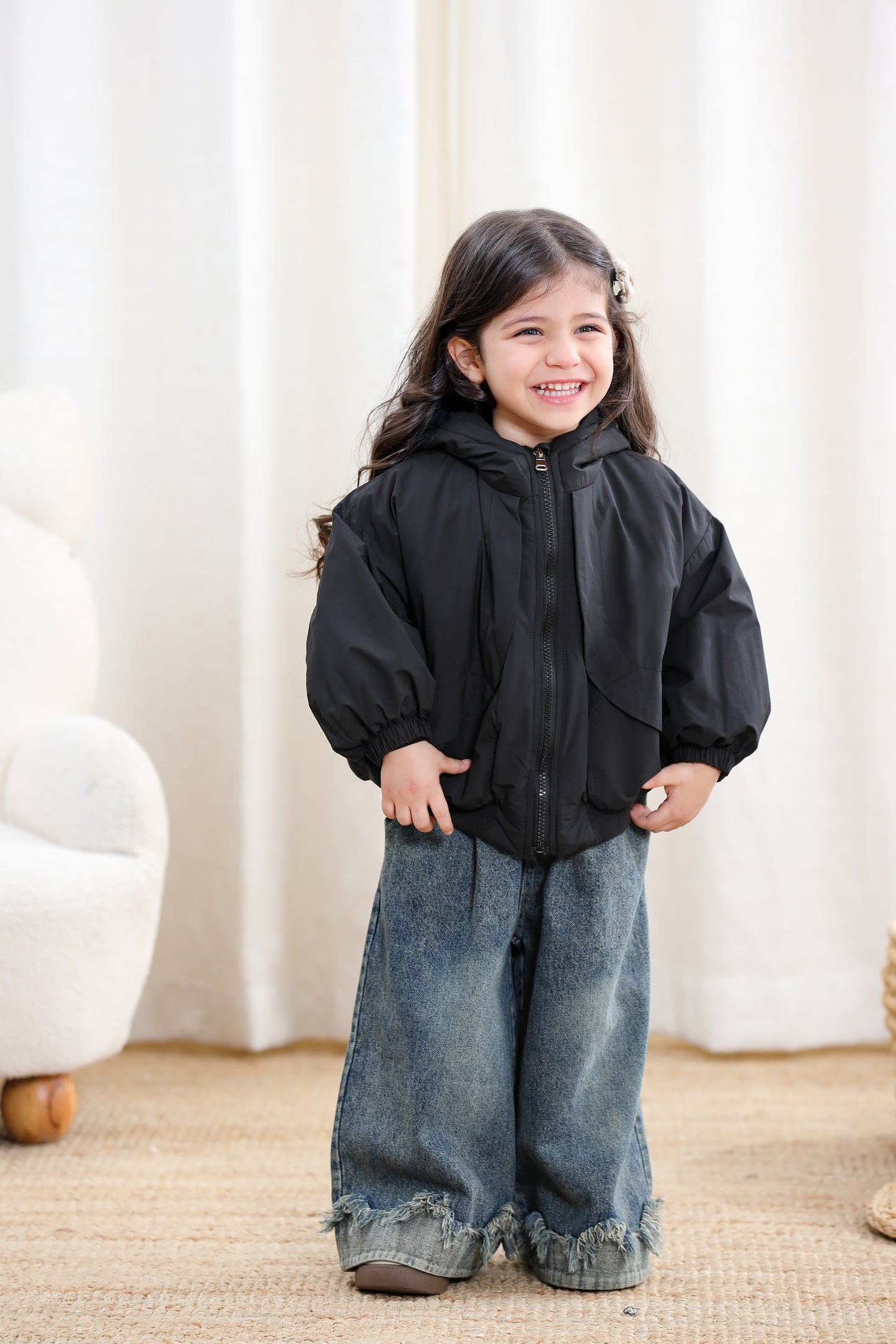 Kids Autumn Zipper Hooded Jacket-Black