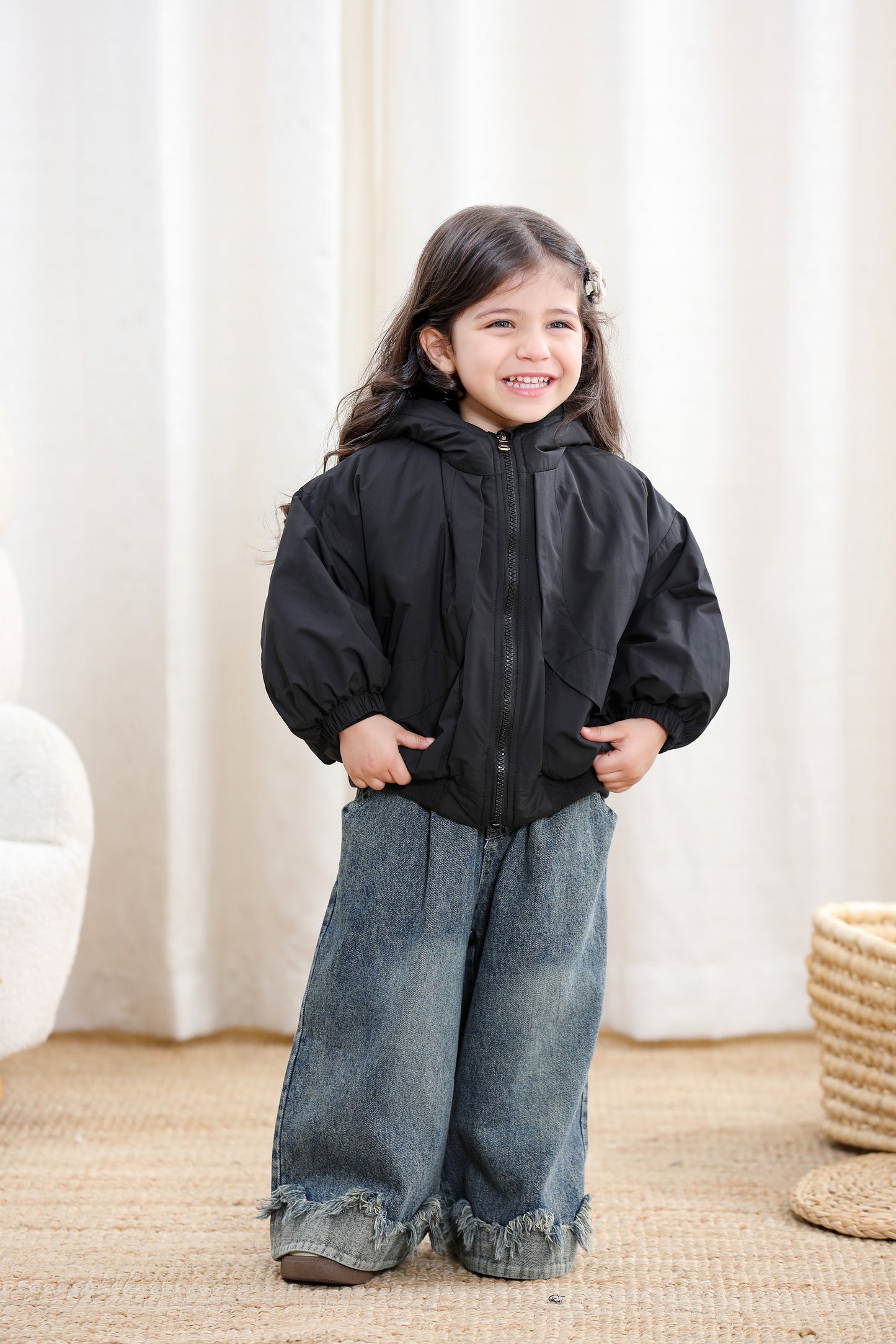 Kids Autumn Zipper Hooded Jacket-Black