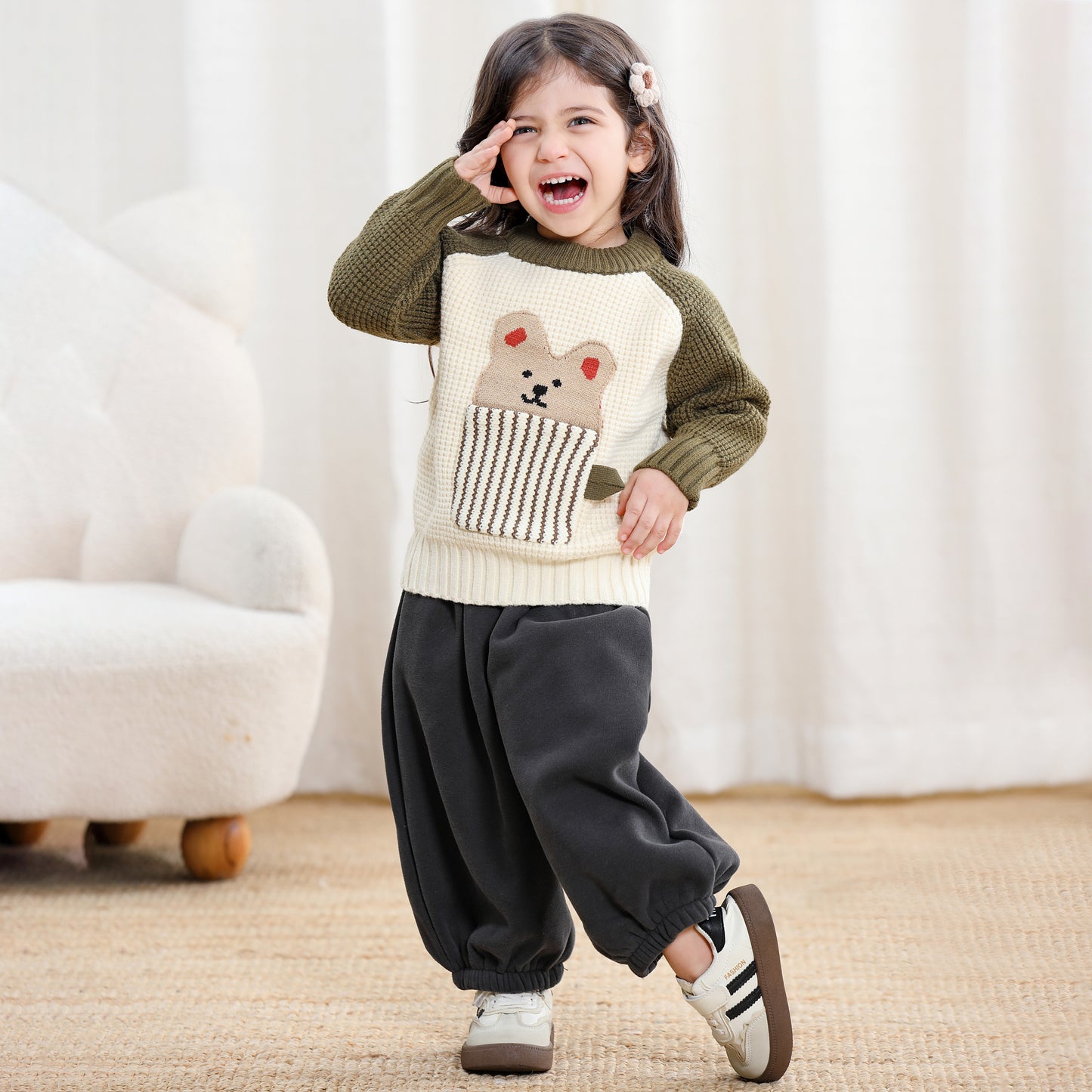 Kids Bear Knit Sweater Long Sleeve