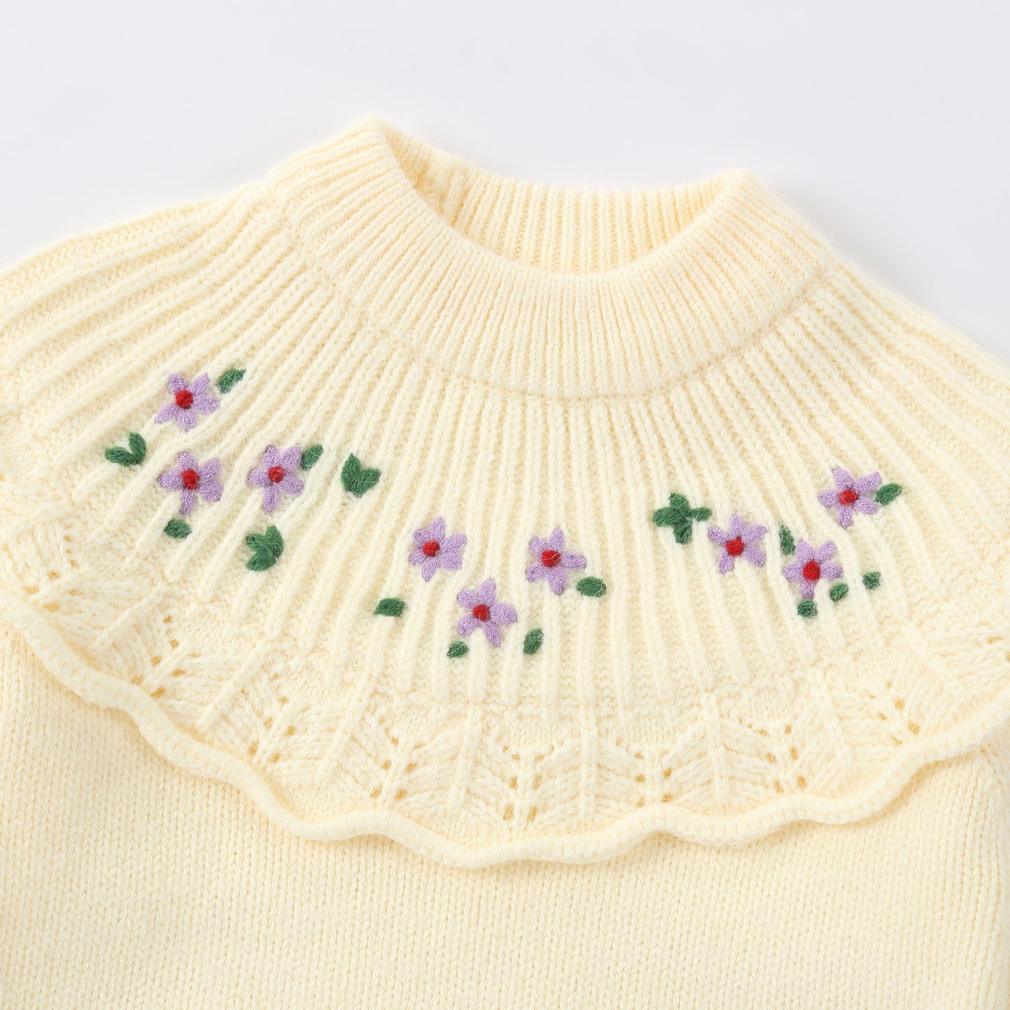 Girls Floral Ruffle Knit Sweater