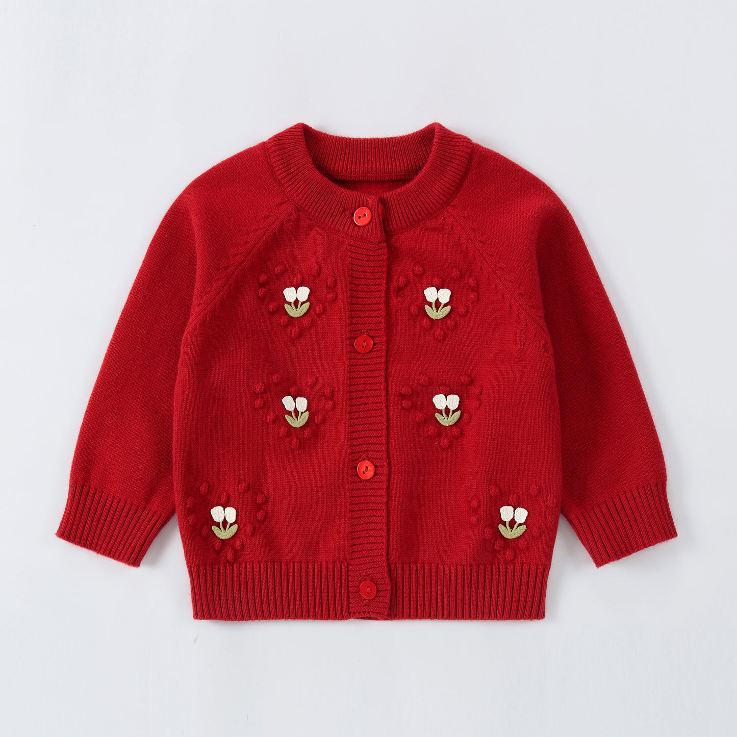 Girls Floral Knit Cardigan Sweater