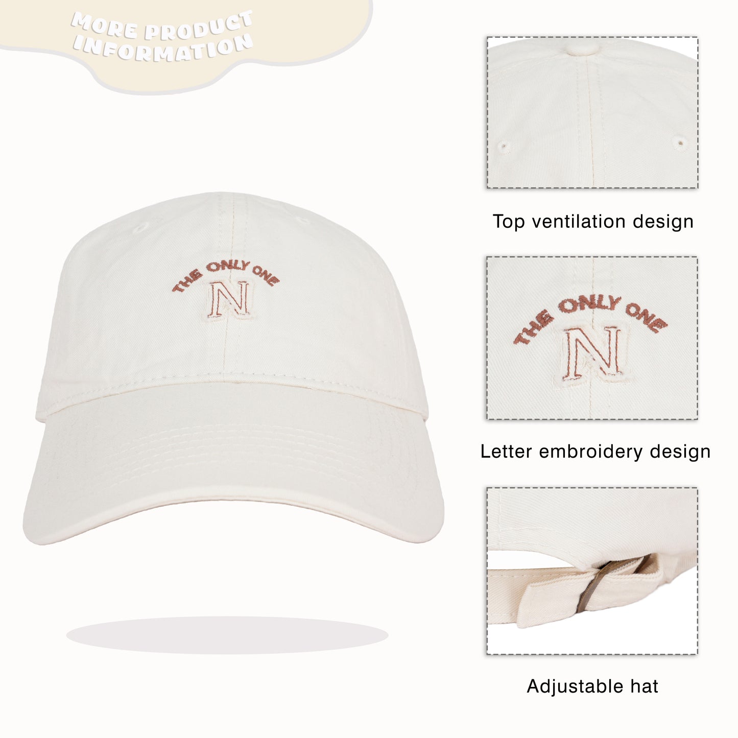 Embroidery Baseball Cap Hat-Beige