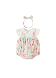 Baby Girl Floral Cottage Style Romper with Headband