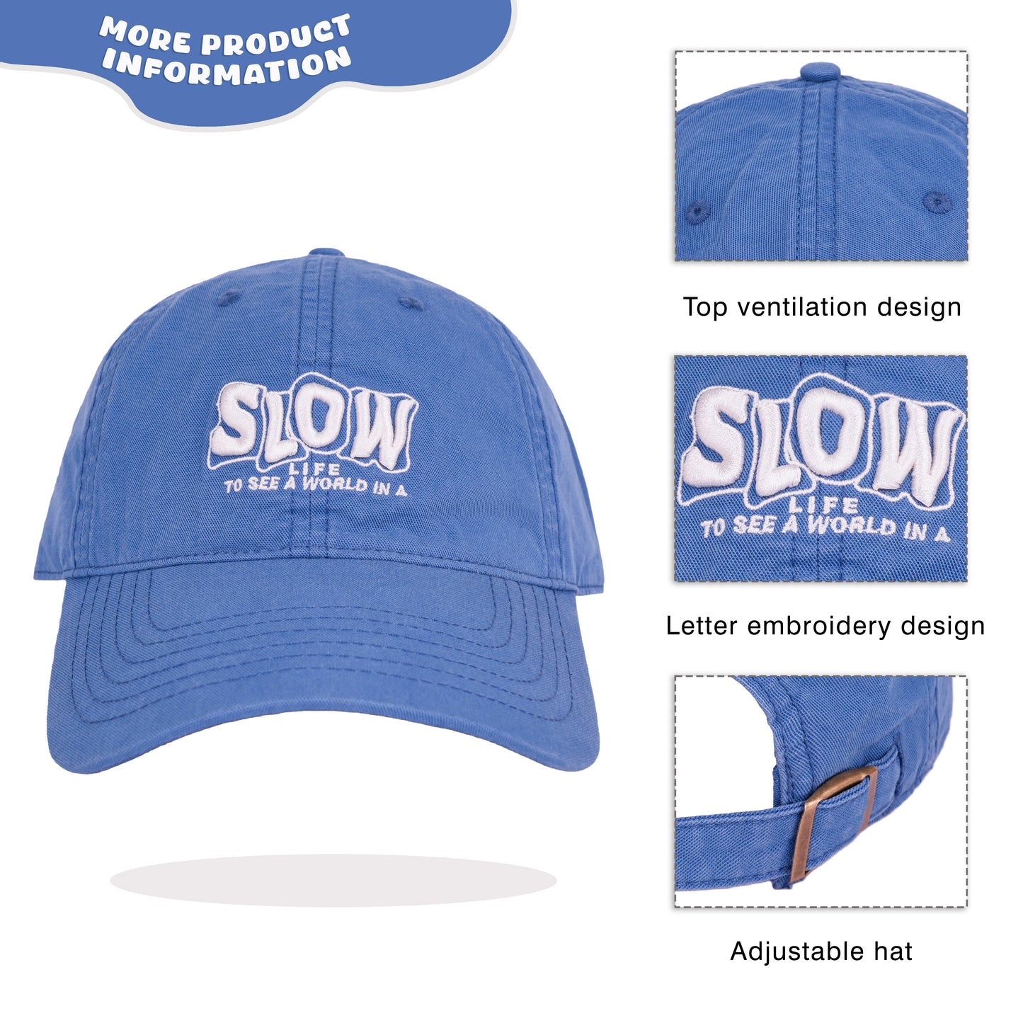 Embroidery Baseball Cap Hat-Bule