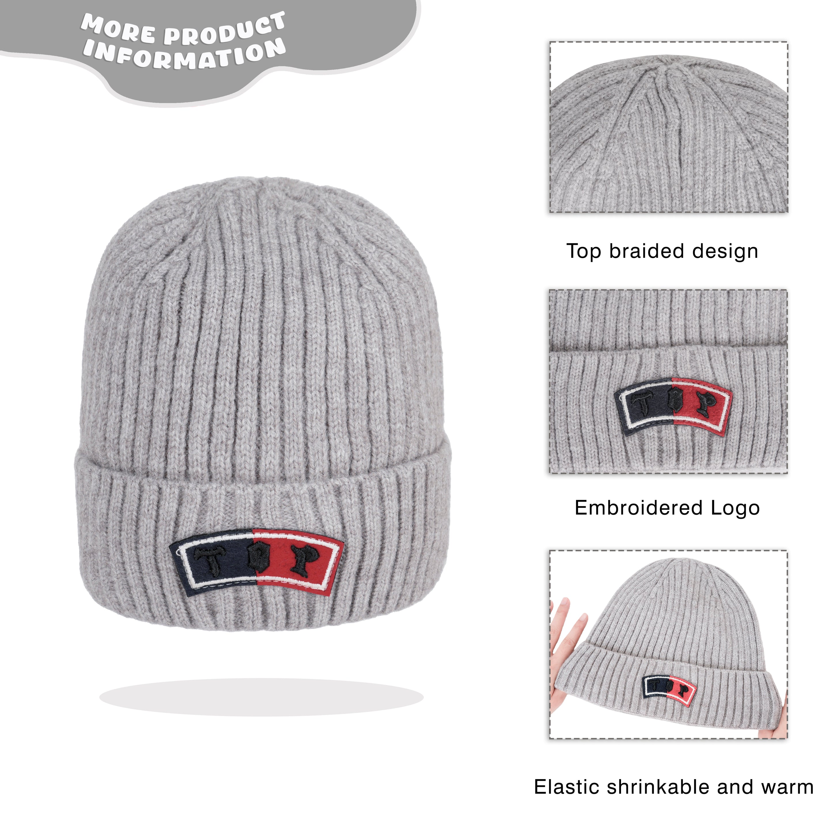 Ribbed Knit Beanie with Logo Patch