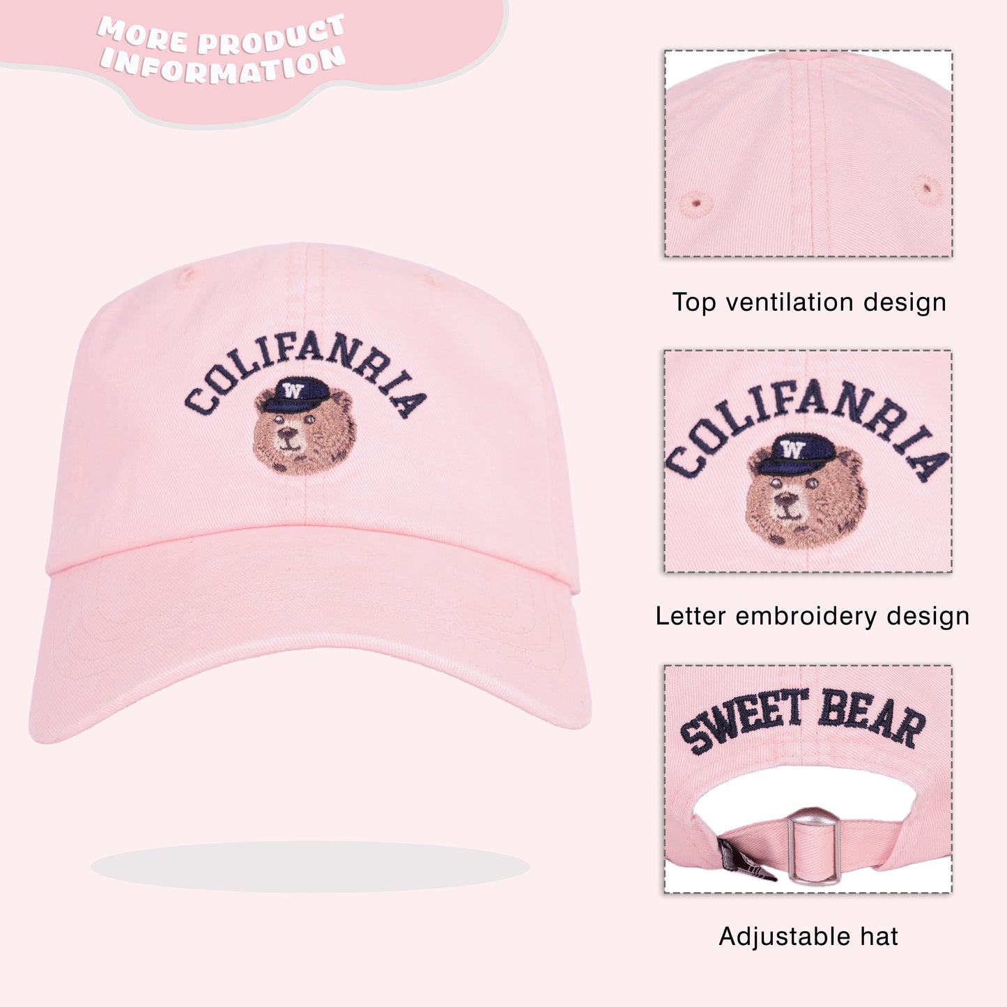 Embroidery Cap Hat-Pink