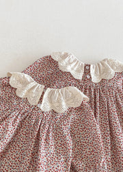 Baby Girls Retro Floral Dollar Collar Romper With Hairband