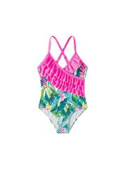 Girls' One-Piece Swimsuit: Ruffled, Leaf-Print Bathing Suit & Beachwear