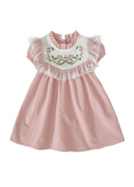 Girls Sweet Retro Floral Embroidered Lace Dress