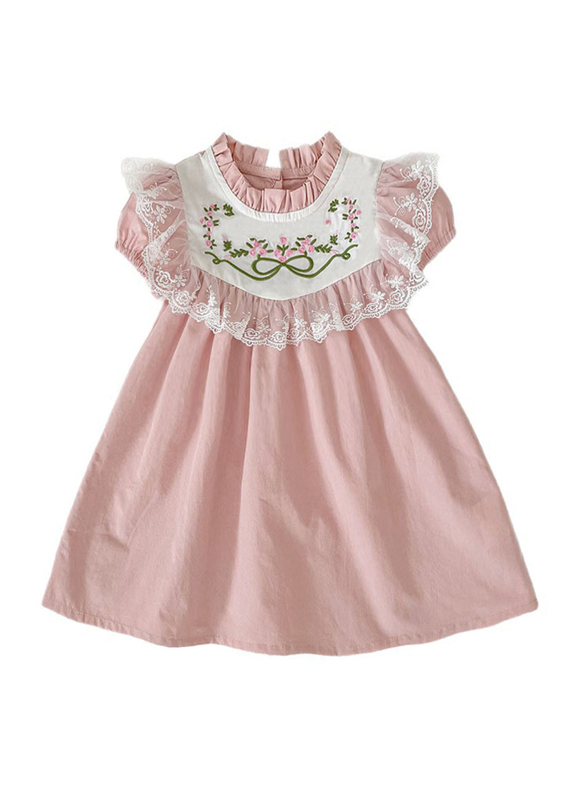 Girls Sweet Retro Floral Embroidered Lace Dress