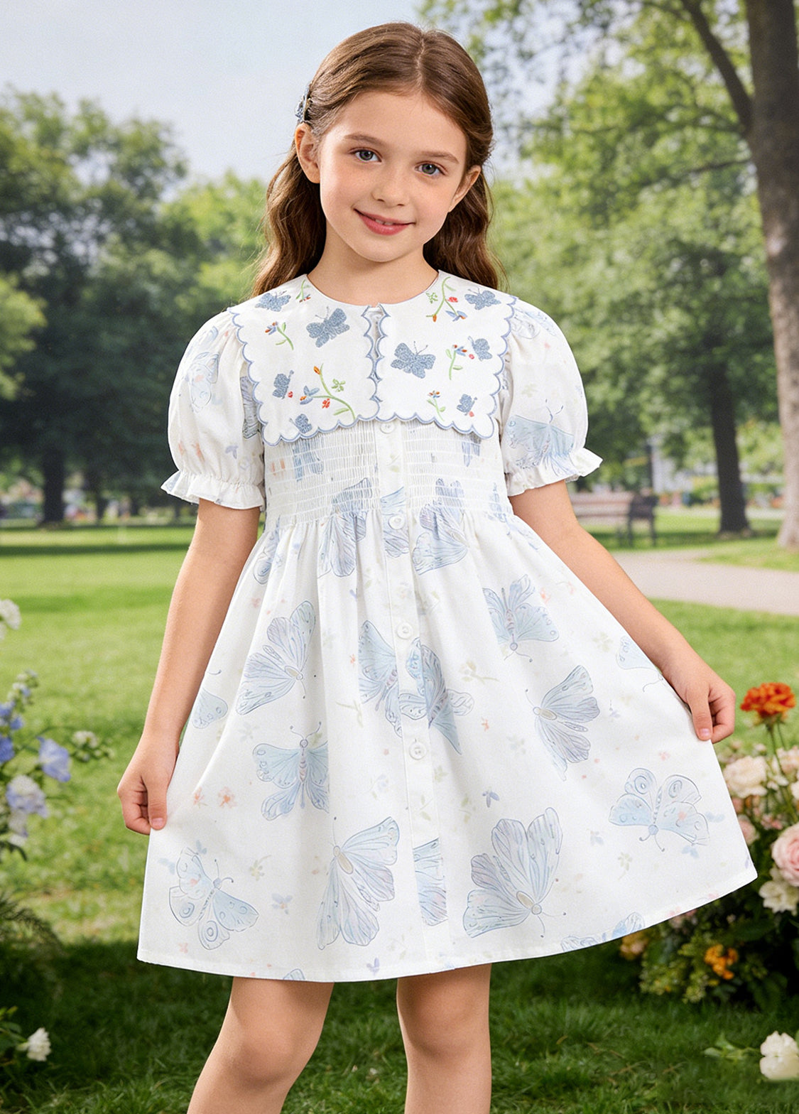 Girls Butterfly Print Cotton Dress