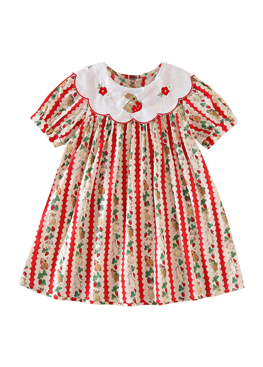 Girls  Cute Bunny Carrot Print Dollar Collar Dress