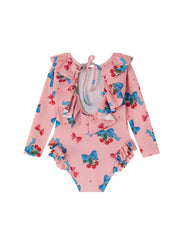 Girls' Backless One-Piece Swimsuit — Long-Sleeve Sun Protection Swimwear for Beach Vacations