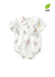 Baby Girl's Summer Antibacterial & Breathable Bamboo Fiber Garden-Themed Short-Sleeve Romper