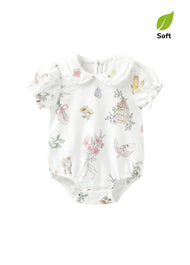 Baby Girl's Summer Antibacterial & Breathable Bamboo Fiber Garden-Themed Short-Sleeve Romper