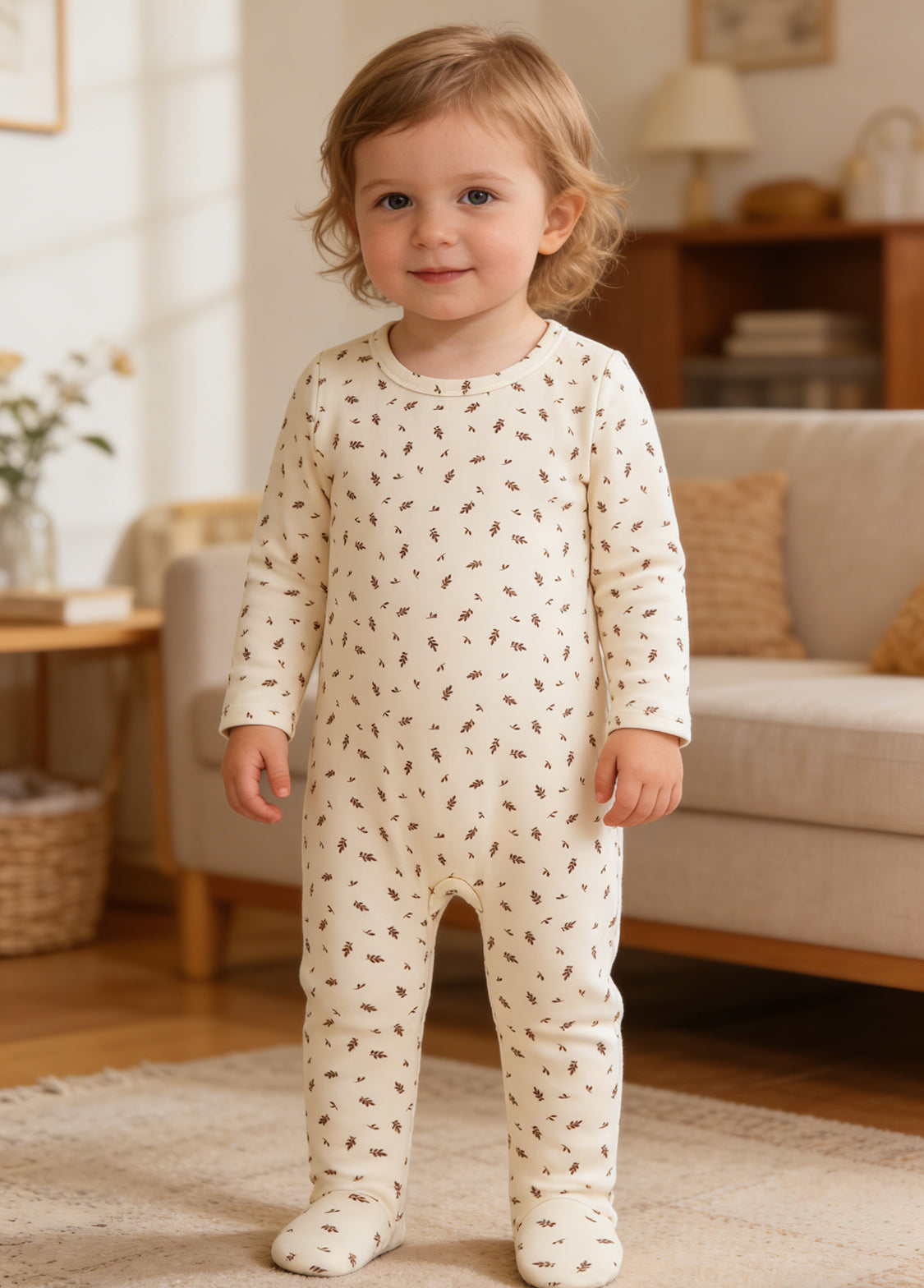 Baby All-Over Leaf Print Footed One-Piece