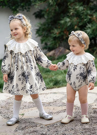 Girls Sweet Floral Dollar Collar Dress With Headband