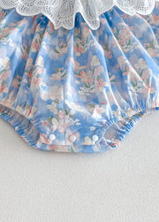 Baby Girls Retro Floral Dollar Collar Romper With Hairband