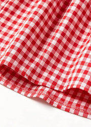 Girls Summer Gingham Plaid Dress Kids Loose Fit Red Checkered A-Line Sundress with Contrast Peter Pan Collar