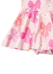 Girls' Summer Short-Sleeve Swim Dress — Floral-Patterned One-Piece Swimsuit