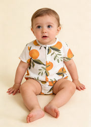 Baby Girl's Bamboo Fiber Short-Sleeve Romper — Orange Print