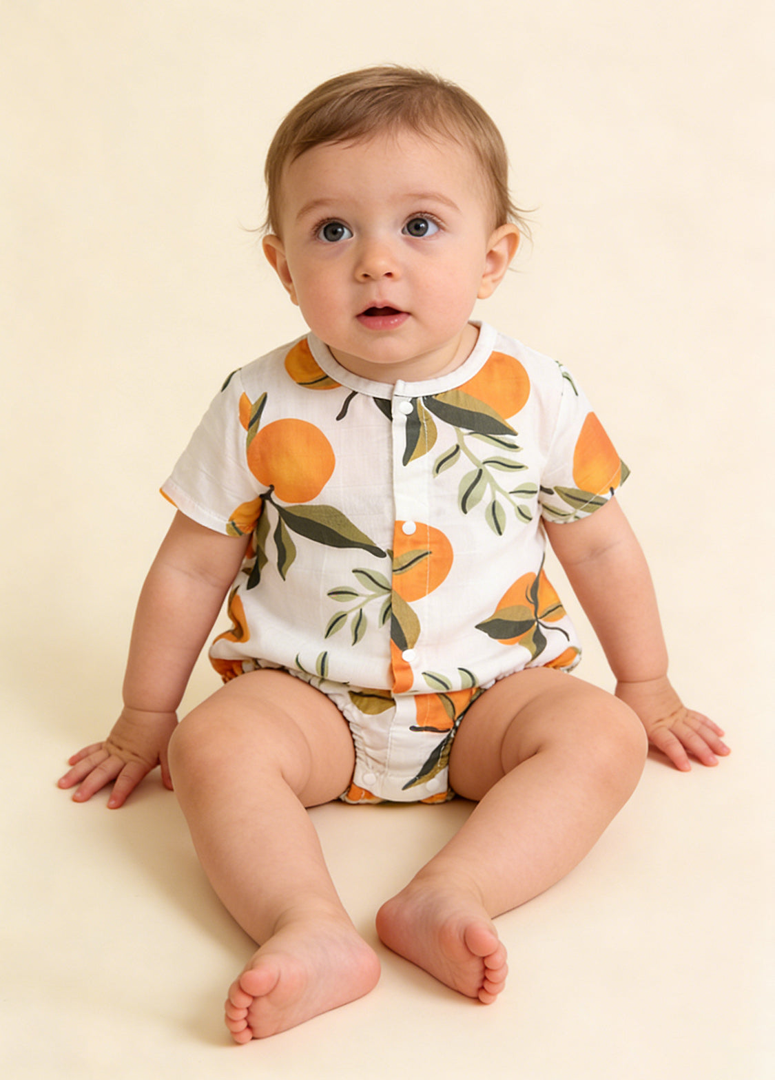 Baby Girl's Bamboo Fiber Short-Sleeve Romper — Orange Print