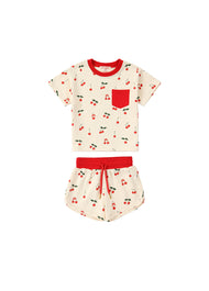 Girls Cherry Print Cotton Lounge Set
