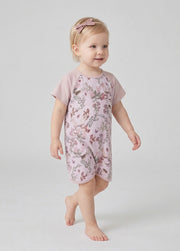 Baby Girl's Bamboo Fiber Summer Short-Sleeve Romper — "Rose Party" Print