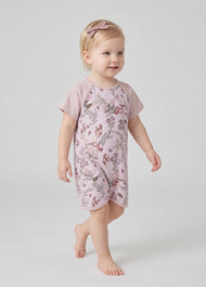 Baby Girl's Bamboo Fiber Summer Short-Sleeve Romper — "Rose Party" Print