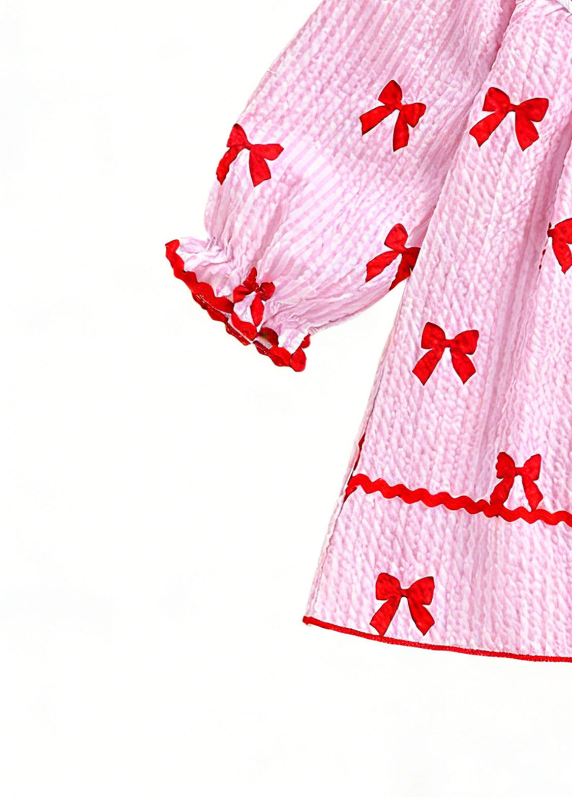 Girls Cute Bow-print Long-sleeved Dress