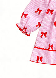 Girls Cute Bow-print Long-sleeved Dress