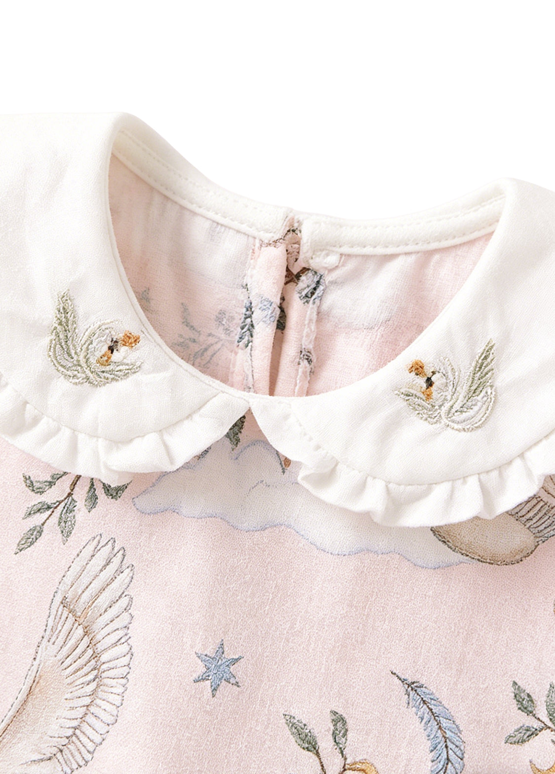 Baby Girl's Summer Antibacterial & Breathable Bamboo Fiber Short-Sleeve Romper with Swan Print