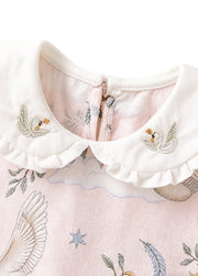 Baby Girl's Summer Antibacterial & Breathable Bamboo Fiber Short-Sleeve Romper with Swan Print