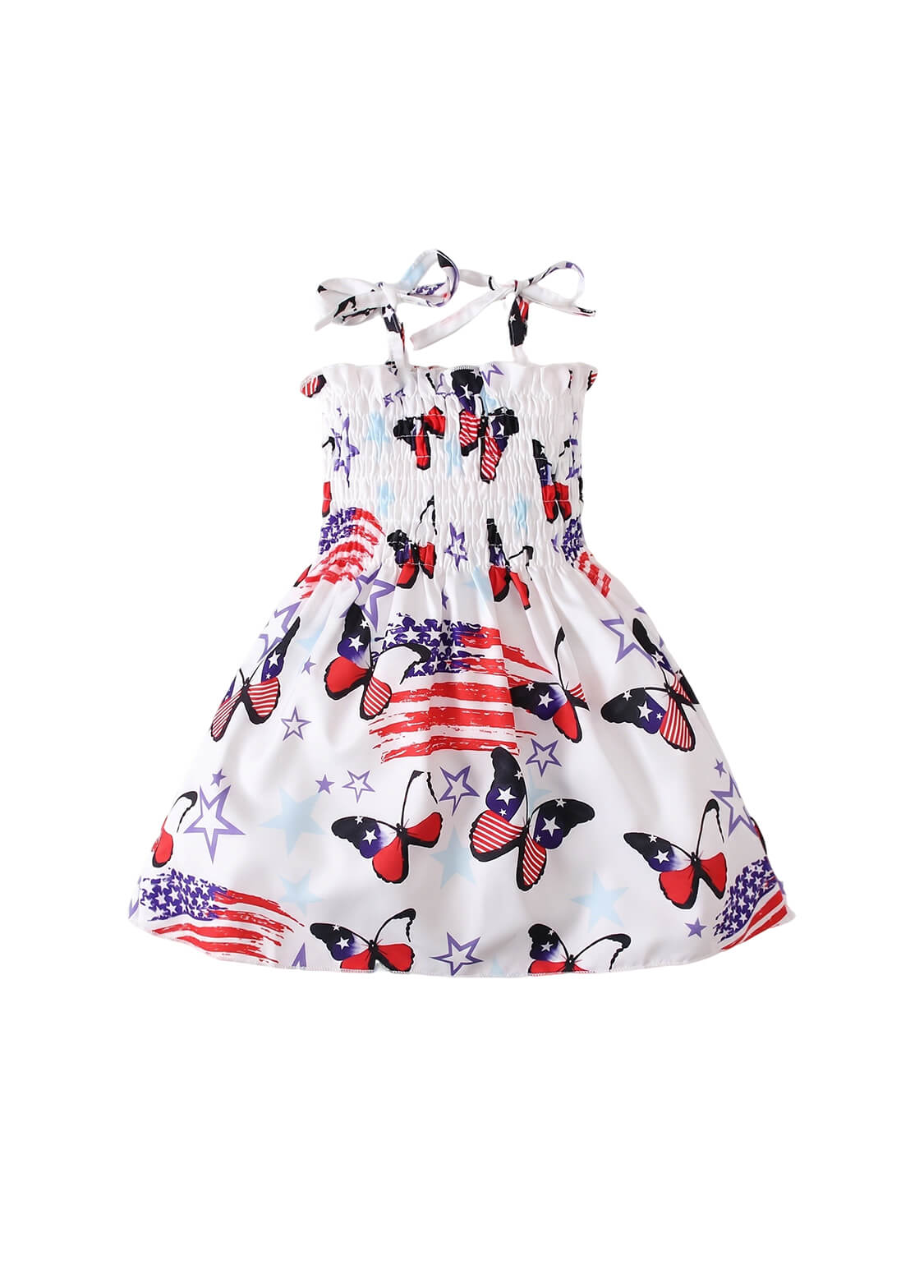 Girls July 4th Independence Day Patriotic Star and Stripe Print Cami Dress Kids Summer Strappy Holiday Sun Dress