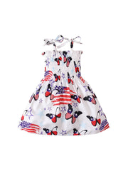 Girls July 4th Independence Day Patriotic Star and Stripe Print Cami Dress Kids Summer Strappy Holiday Sun Dress