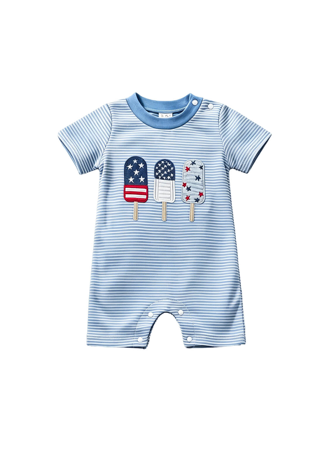 Baby Girls 4th of July Patriotic Romper Infant Independence Day Popsicle Embroidered Striped Short Sleeve Bodysuit