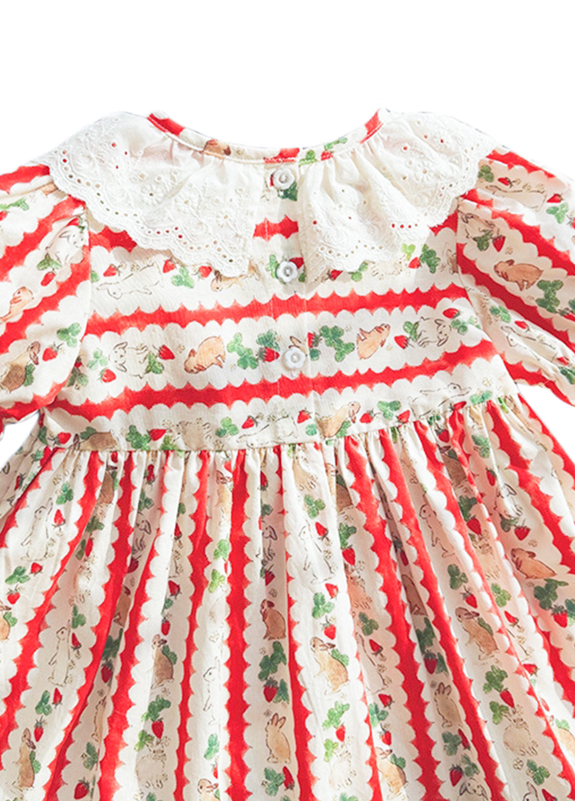 Girls Cotton Lace Rabbit & Carrot Print Dress