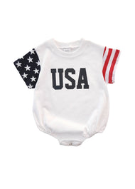 Unisex Baby 4th of July USA Letter Print Romper Infant Independence Day Patriotic Short Sleeve Bodysuit