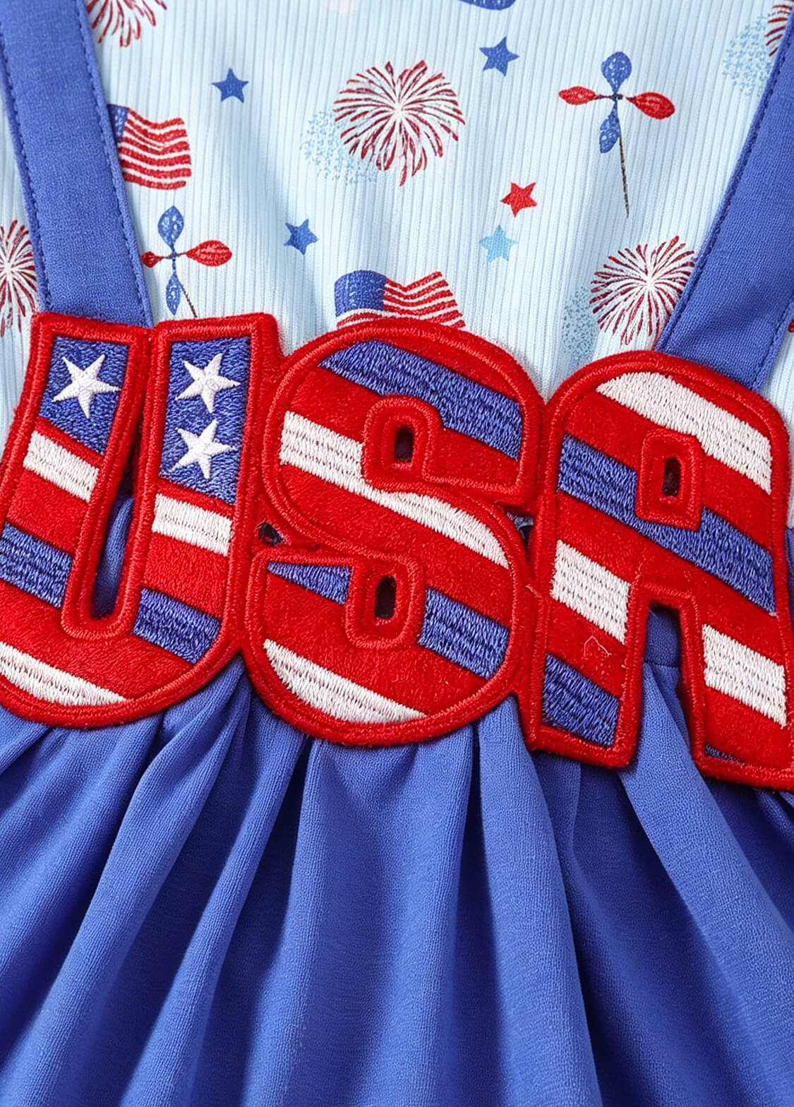 Baby Girls 4th of July Patriotic Skirted Romper Infant USA Letter Sequin Patch Dress Bodysuit with Headband Set