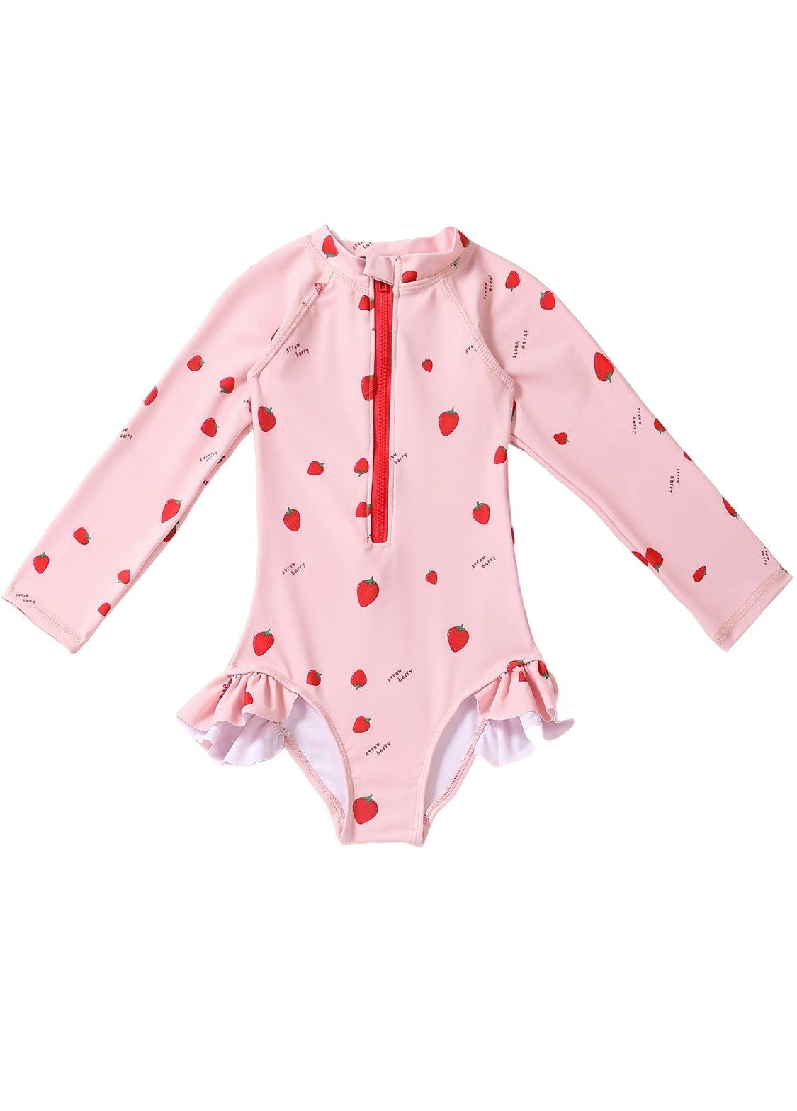 Girls' & Toddlers' Swimsuit — Strawberry Print, One-Piece, Long-Sleeve, Sun-Protective, Quick-Drying
