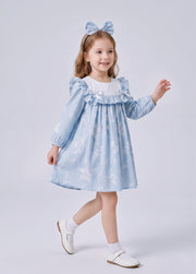 Girls Sweet Floral Ruffle Bowknot Dress With Headband